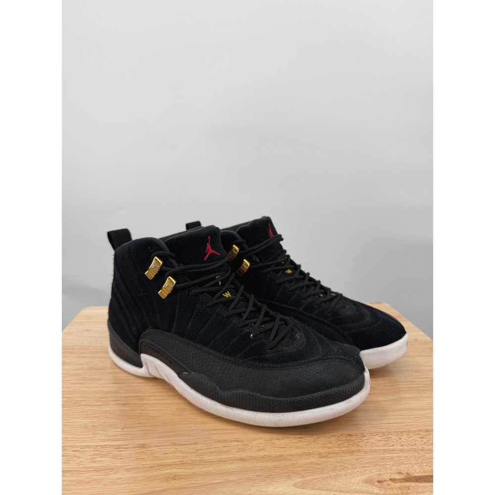 Nike Air Jordan 12 Retro Reverse Taxi 130690 017 Mens US 8.5 Black Gold Sneakers